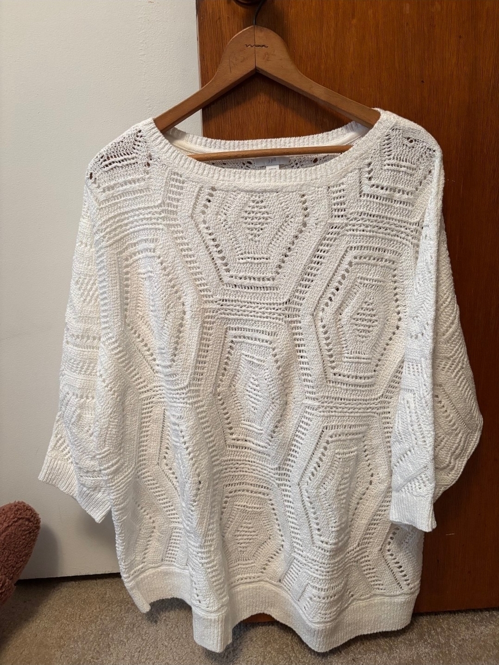 J. Jill White Cotton 3/4 Sleeved Sweater Top Size XL